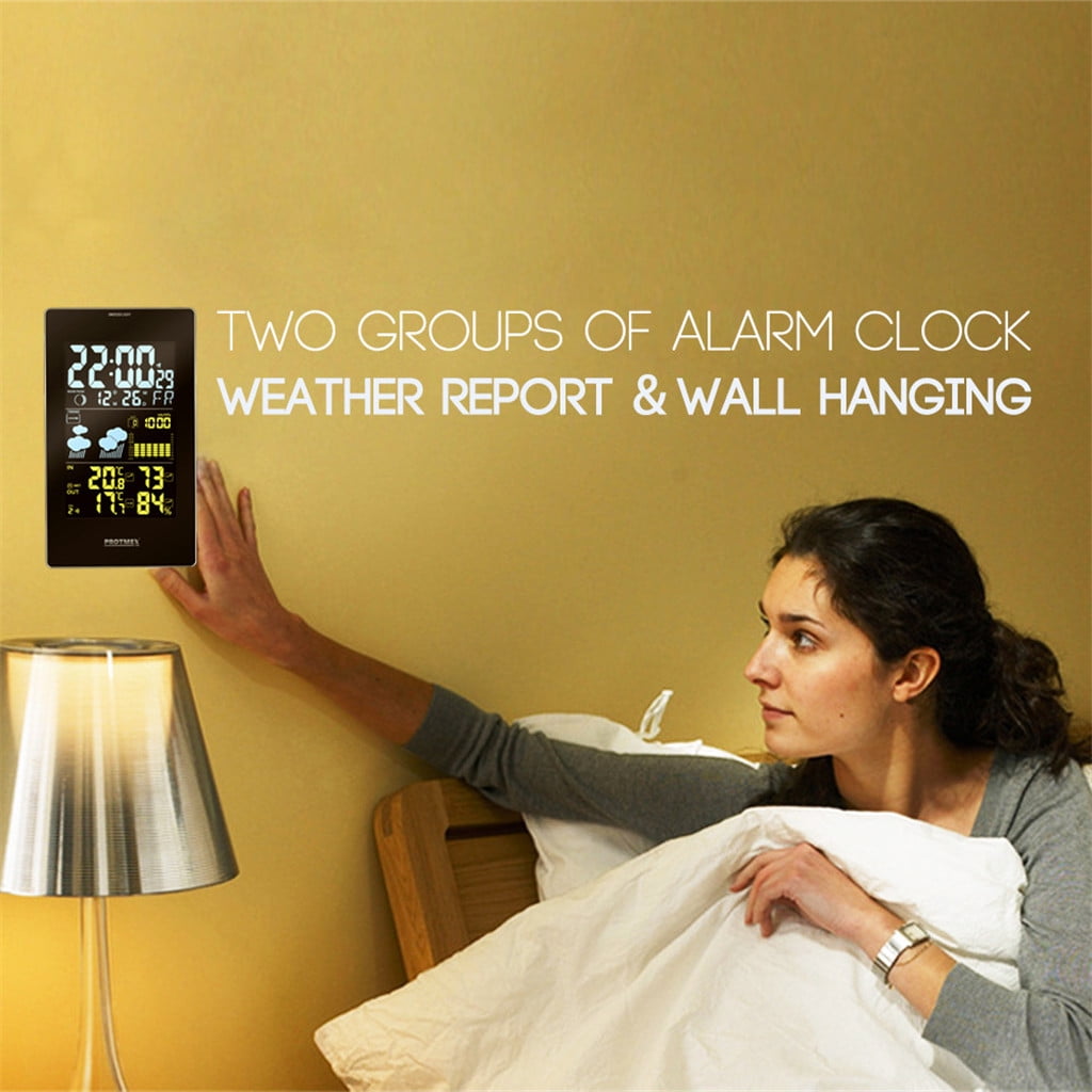 Fdelink Clock Lcd Humidity Digital Calendar Clock Weather Alarm Display Colorful Clock Weather Clock (Black)