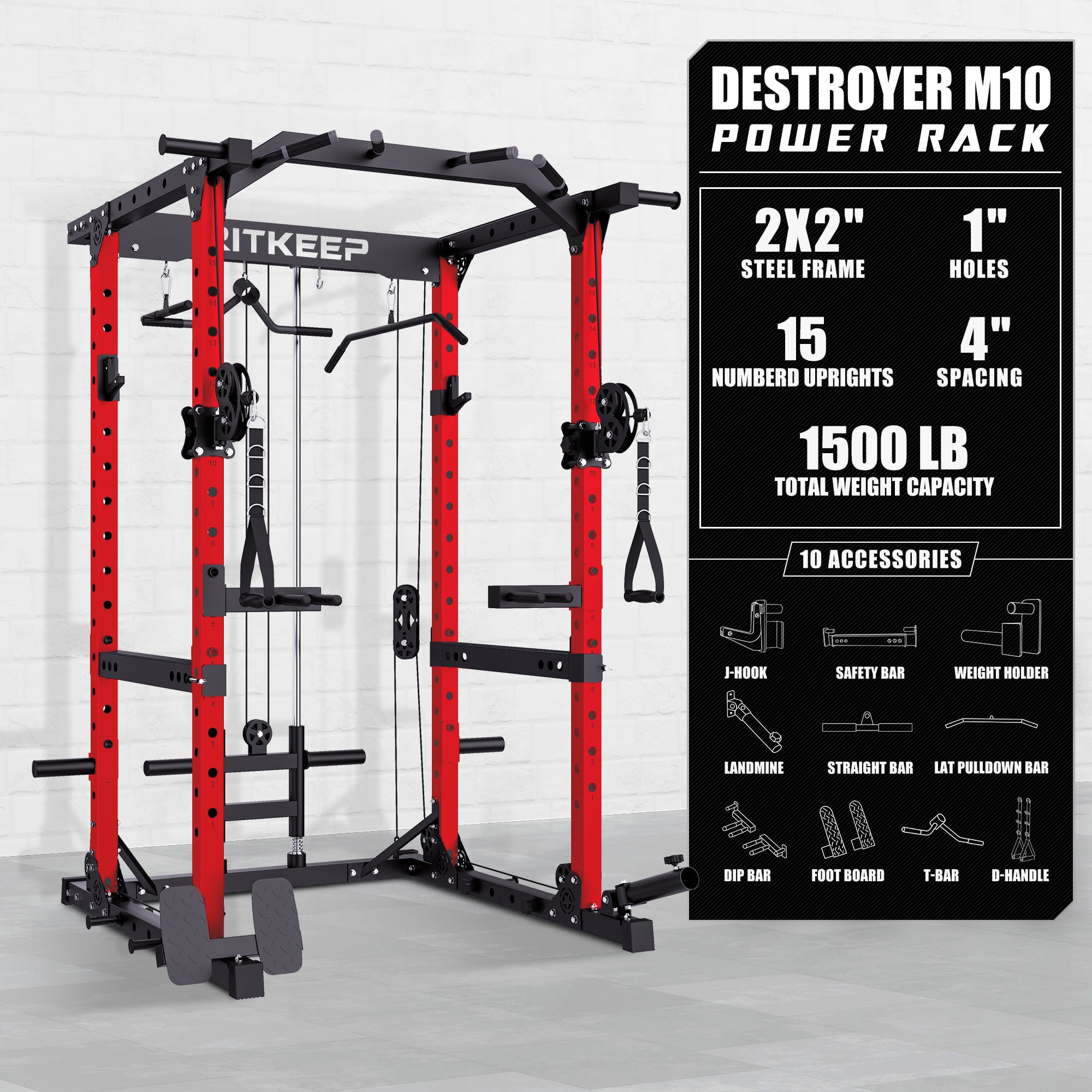 RitKeep M10 Power Cage for Home Strength Training, Workout Cable Machine