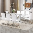 thumbnail image 3 of Dining Table Set for 8, Modern Kitchen Table Set with 71" Marble Rectangle Table and 8 PU Leather Upholstered Chairs, Big Kitchen Dining Table Set, White and Silver, 3 of 8