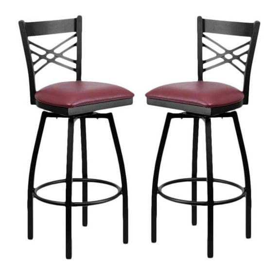 Home Square Hercules 32" Swivel Metal Bar Stool in Burgundy/Black - Set of 2