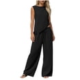 thumbnail image 2 of Gamivast 2 Piece Outfits for Women Summer Linen Texture Asymmetric Tank Top & Wide Leg Pants Sets Casual Beach Vacation Wear Lounge Set Flowy, 2 of 6
