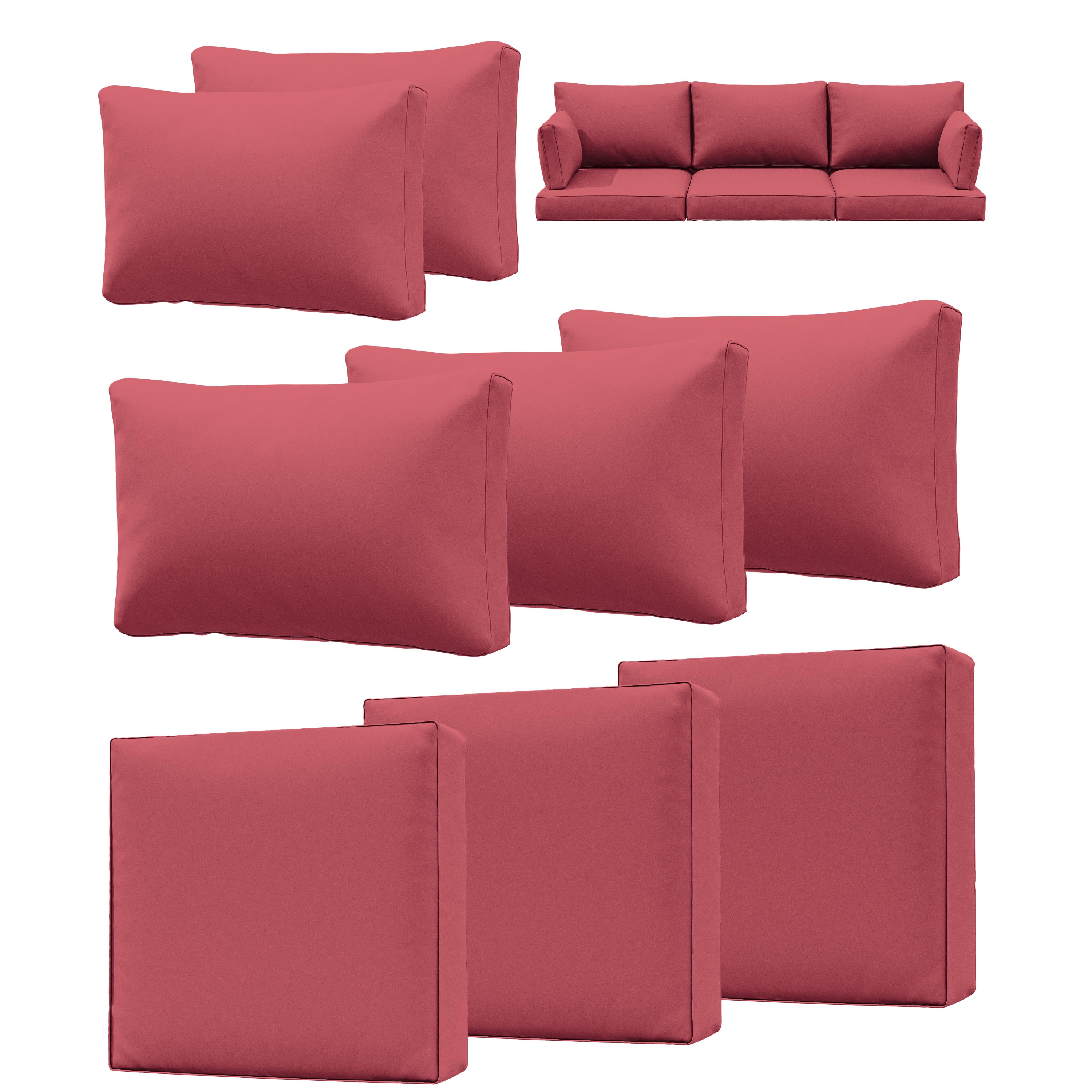Snubbull 8-Piece Patio Furniture Cushions, Replacement Outdoor Cushions for 3-Seat Sectional Sofa, Waterproof & Zipped, 25.6"*23.6"*7", Fuchsia Red​