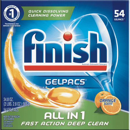 Finish All in 1 Gelpacs Orange, 54ct, Dishwasher Detergent (Best Dishwasher Tablets For Hard Water)