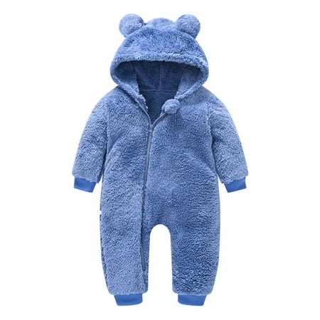 

TUOBARR Infant Newborn Baby Girls Boys Bear Warm Thick Snowsuit Hooded Coat Jumpsuit Blue (0-24Months)