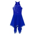 thumbnail image 4 of Miutii Women Shiny Sequins Halter Neck Asymmetrical Mesh Tulle Lyrical Dance Dress Modern Royal_Blue L, 4 of 8