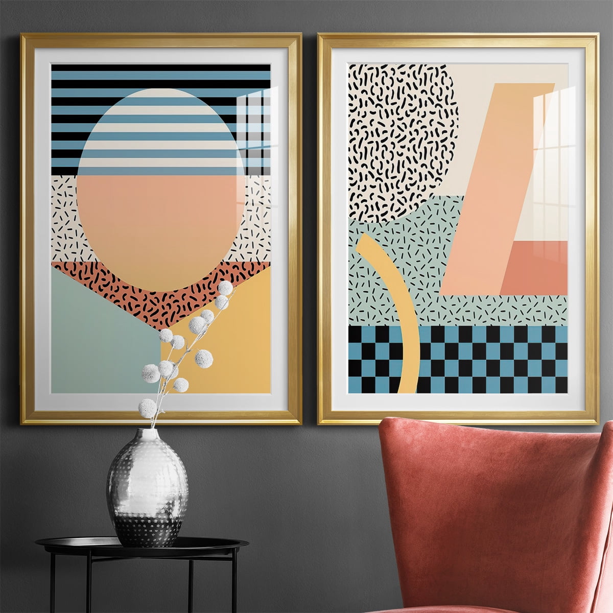 Wexford Home Modern Memphis III Premium Framed Print, 30.5" x 42.5" - Ready to Hang, Gold (Set of 2)