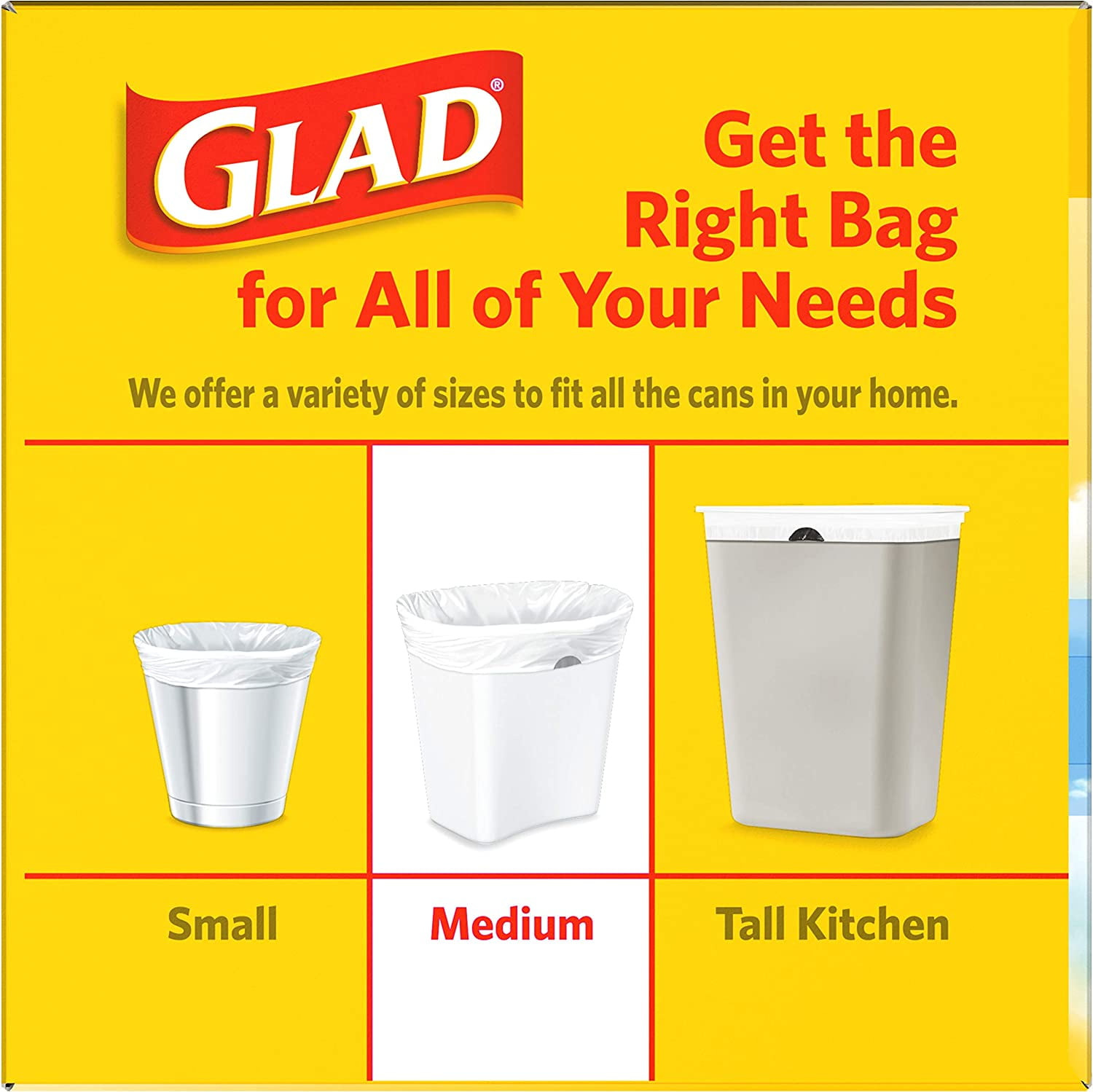 Glad Medium Kitchen Drawstring Trash Bags 8 Gallon White Trash Bag, Fresh Clean Scent, 80 Count