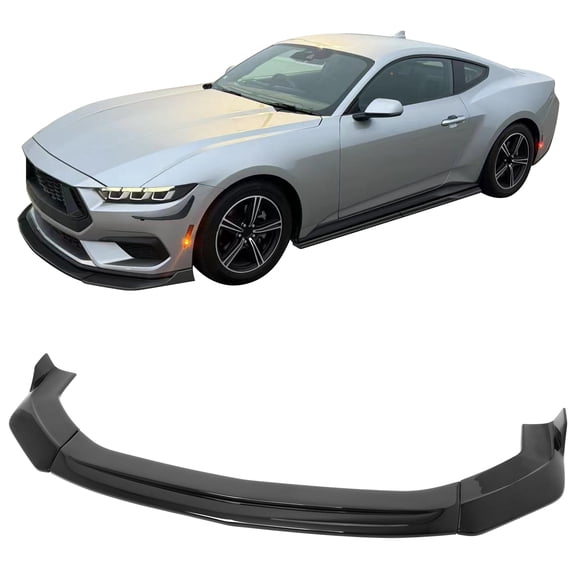 Ikon Motorsports Front Bumper Lip Lower Spoiler for 2024-2026 Ford Mustang Ecoboost & GT w/o Performance Package, IKON V2 Style Gloss Black ABS, 3PCS