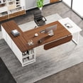 thumbnail image 4 of Tribesigns Bureau Exécutif en Forme de L de 70,8 Pouces avec Armoire à Dossiers de 55 Pouces, Bureau avec Étagères de Rangement et Panneau de Confidentialité, Noyer et Blanc, 4 of 5