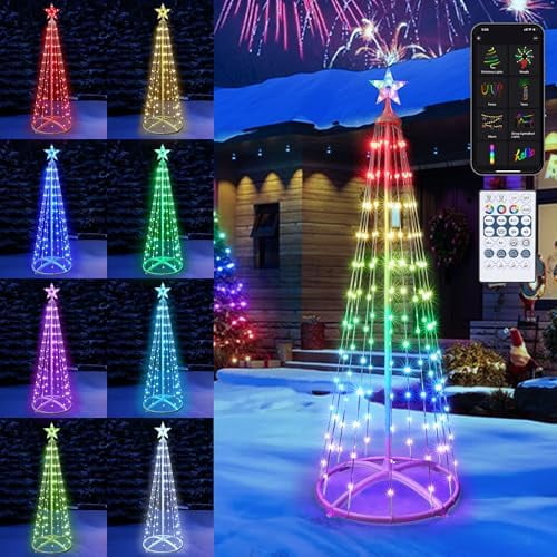 Smart Christmas Cone Tree Lights, 5FT 154 LED RGB  Lights with Bluetooth & App Controlled, Waterproof, Music Sync  Changing Xmas Light for Yard Indoor Outdoor Xmas Decor