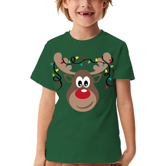Bainana Girls Christmas T Shirts Reindeer Print Short Sleeve Tees Breathable Summer Tops Clothes
