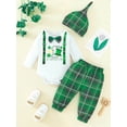 thumbnail image 3 of Elippeo Baby Boys Pants Set 3M 6M 9M 12M 18M  Long Sleeve Crew Neck Bow Romper with Shamrock Print Pants and Hat Fall Outfit, 3 of 10