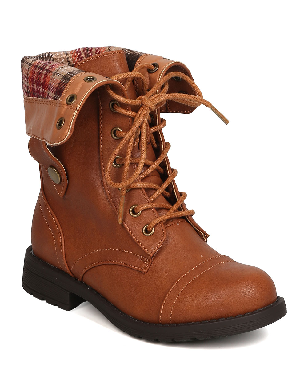 Little Wild Diva Girls Leatherette Plaid Combat Boot Little Girl