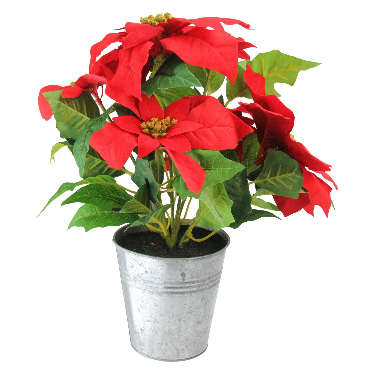 15.5" Artificial Poinsettia Flower in Tin Vase