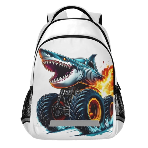 ALAZA Shark Monster Truck Pattern Backpack Elementary School Bags Student Bookbag Travel Rucksack