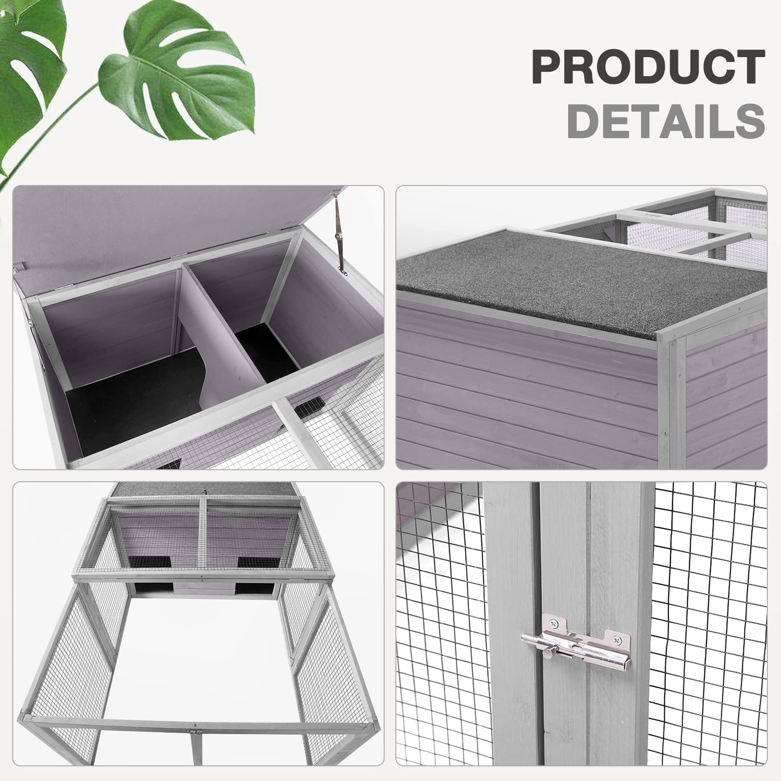 MEDEHOO Chicken Coop Large Wooden Rabbit Hutch Indoor Outdoor with 2 Living House ANG PVC Layer for Chicken, Hutch, Ducks