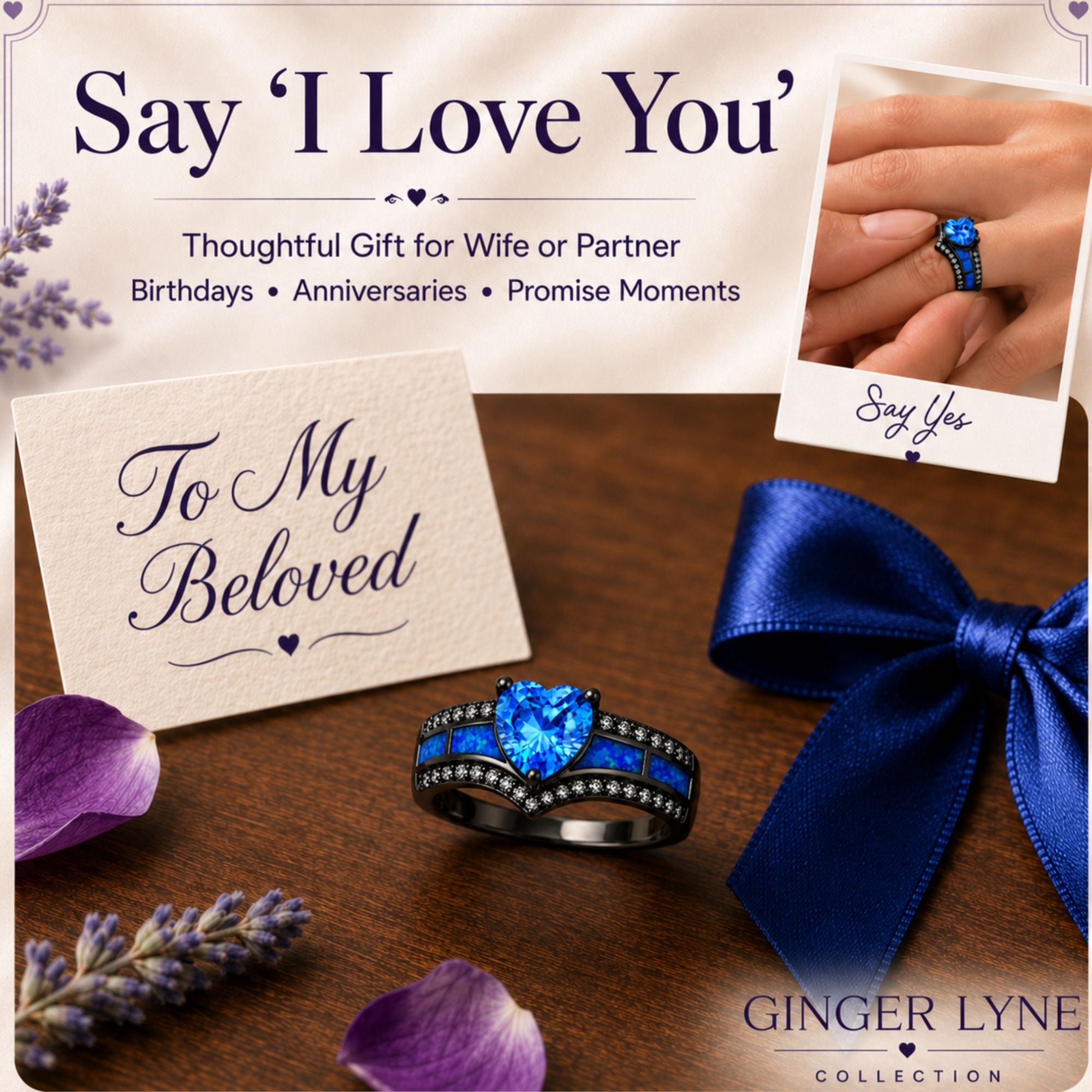 Black Engagement Ring for Women Mystic Topaz CZ Heart Promise Ring  Gift for Her Ginger Lyne