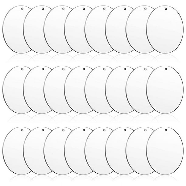 24 Piezas 3 Pulgadas AcríLico Espacios en Blanco CíRculos Adornos de Disco Transparente Espacios en Blanco con Discos Circulares de Agujero para DIY