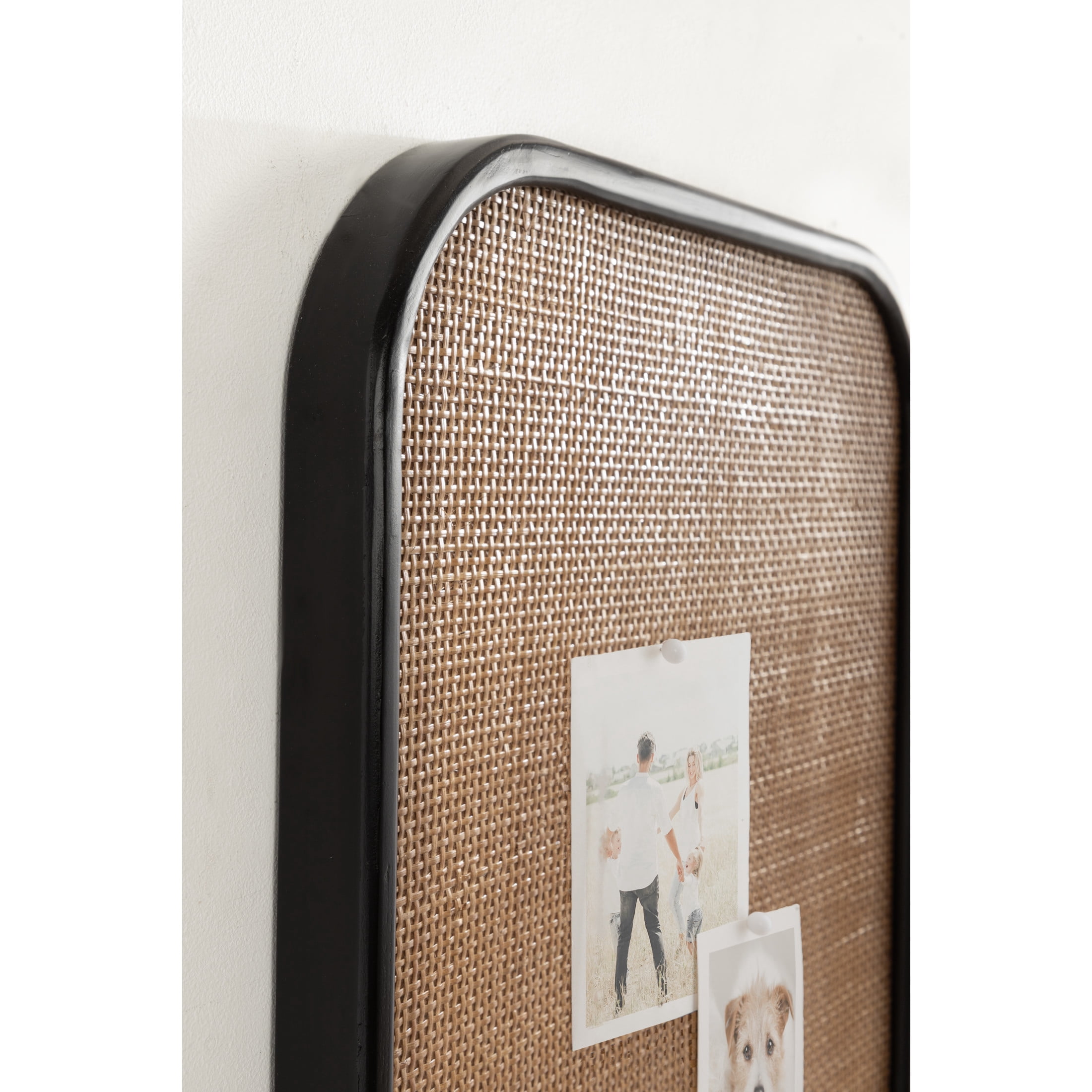 Kate and Laurel Planche Modern Rattan Wall Pinboard, 20 x 26, Black and Natural Rattan, Boho Rounded Rectangle Wall Organizer for Use as Cork Board, Vision Board, or Bulletin Board