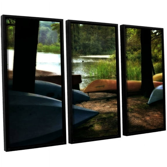 ArtWall Kevin Calkins "Kayaks at Rest" 3-Piece Floater Framed Canvas Set