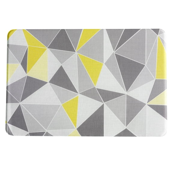 The Rug Hub 24"X36" Padded Comfort Anti Fatigue Floor Mat For Kitchen, Office, Desk Grey and Yellow Geo Pattern 1/2" Thick Cushioned Foam