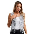 thumbnail image 2 of Eandarui Women's Sparkly Sequin Open Front Vest Top Fringe Sleeveless Cowgirl Waistcoat Cardigan Silver L, 2 of 7