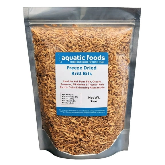 Arctic Krill, Floating Freeze Dried Arctic Krill Bits & Pieces for Tropical Fish, Marine Fish, Cichlids, Catfish, Pond Fish, Aquatic Turtles, Land Turtles, Hamsters, Rodents, Reptiles..7oz Bag