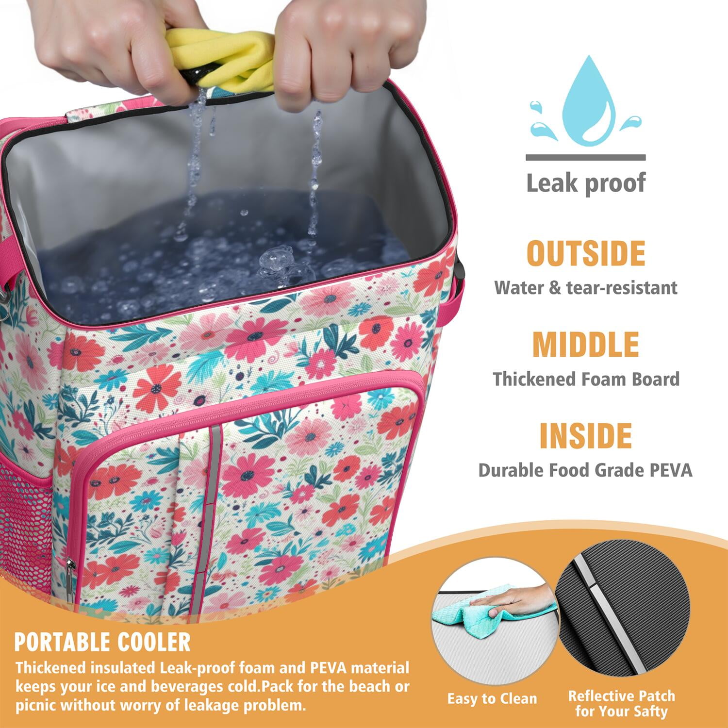 Travel Cooler Bag - Pioneer Flower Camping Beer Cooler Backpack with Bottle Opener- Waterproof Insulated Picnic Backpacks - Cooler Bag for Beach