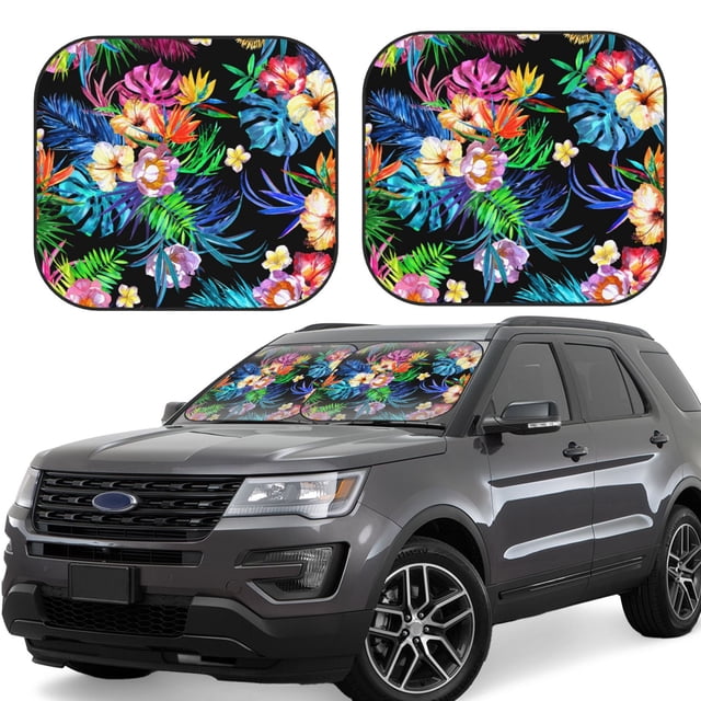 Balery Colorful Flowers Parasol para parabrisas de coche de 2 piezas | Parasol plegable para parabrisas delantero de coche para la mayoría de sedanes-Large