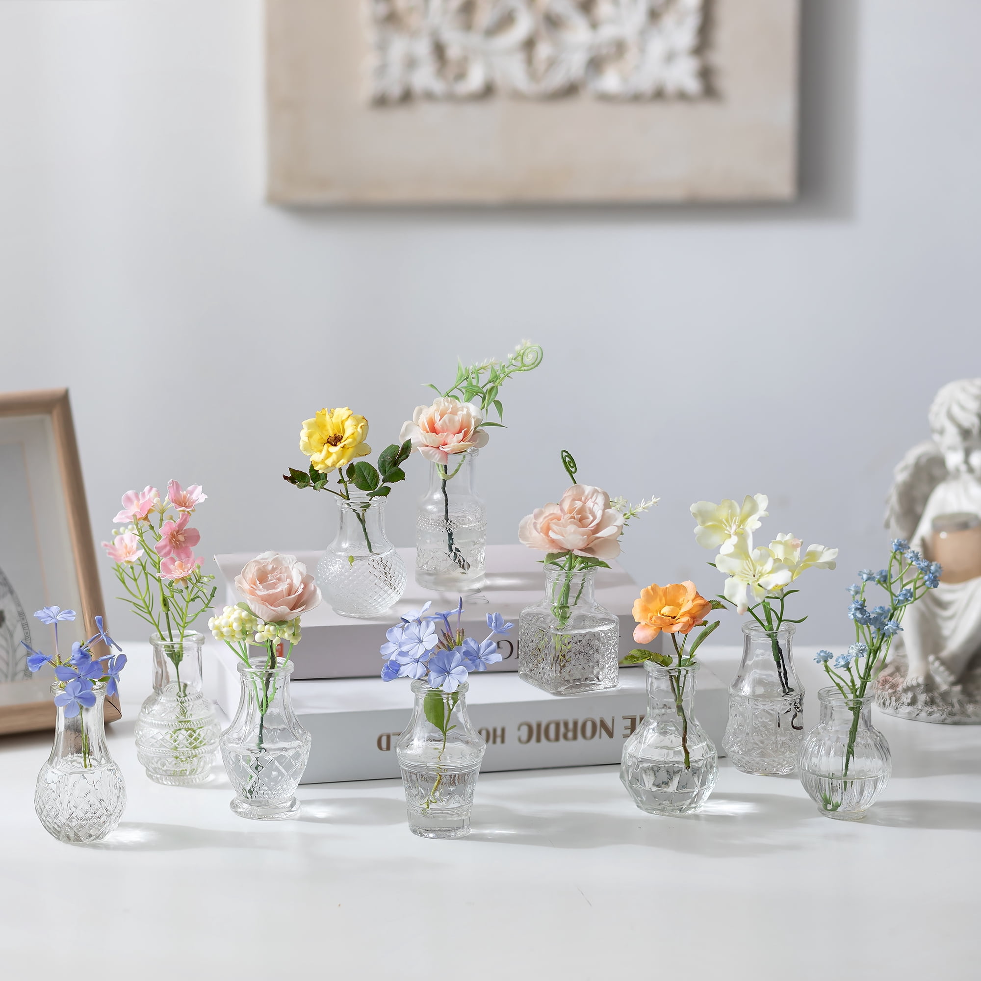 Glasseam Set of 40 Clear Glass Bud Vases: Mini Vintage Flower Vases for Weddings, Centerpieces, and Home Decor, Bulk Pack for Table Settings and Events