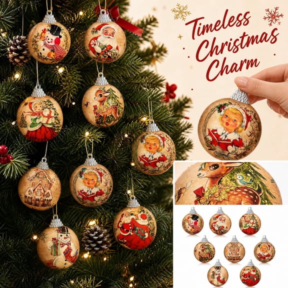 8 Pcs Vintage Reindeer Christmas Tree Ornaments, Retro Christmas Decorations for Farmhouse Xmas Tree, Hanging Elk Ornaments for Home Fireplace Holiday Party Decor
