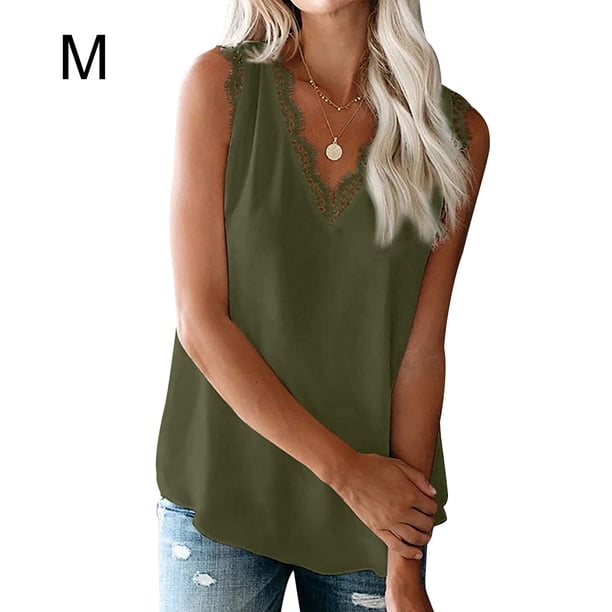 Camiseta de mujer Encaje Cuello en V Sin mangas Blusa Casual Top de verano, Verde, M Noticed AP001334-17