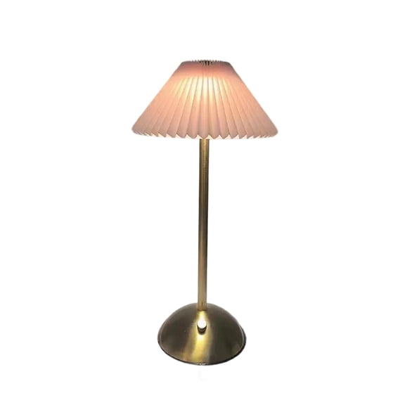 Cordless Pleated Table Lamp, Rechargeable Vintage Bedside Lamp, Portable Fabric Shade Night Light for Bedroom Dining Room Home Decor