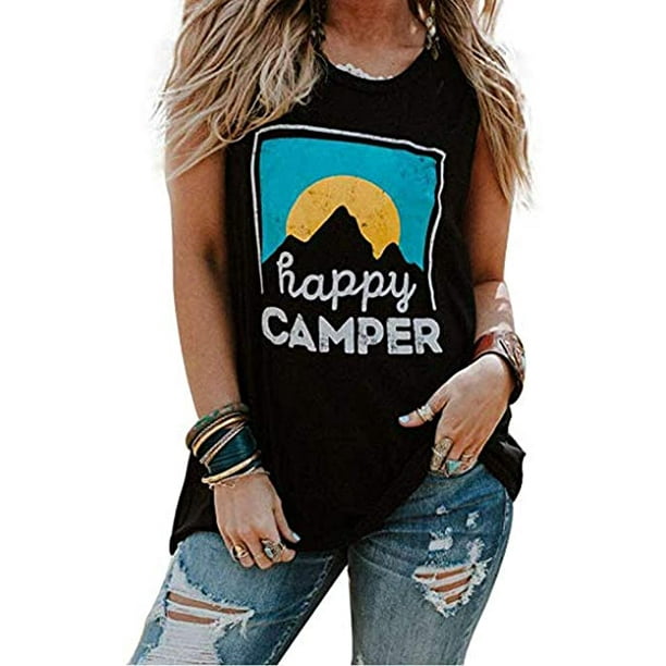 YourTops Women Happy Camper Tank Top (US XL, Black) 