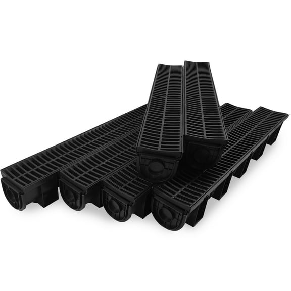 Jacgood Trench Drain System, Channel Drain with Plastic Grate,39.4x5.9x5.1" HDPE Drainage Trench for Outdoor,Downspout,Yard Fence,Pool,Sidewalk,Patio