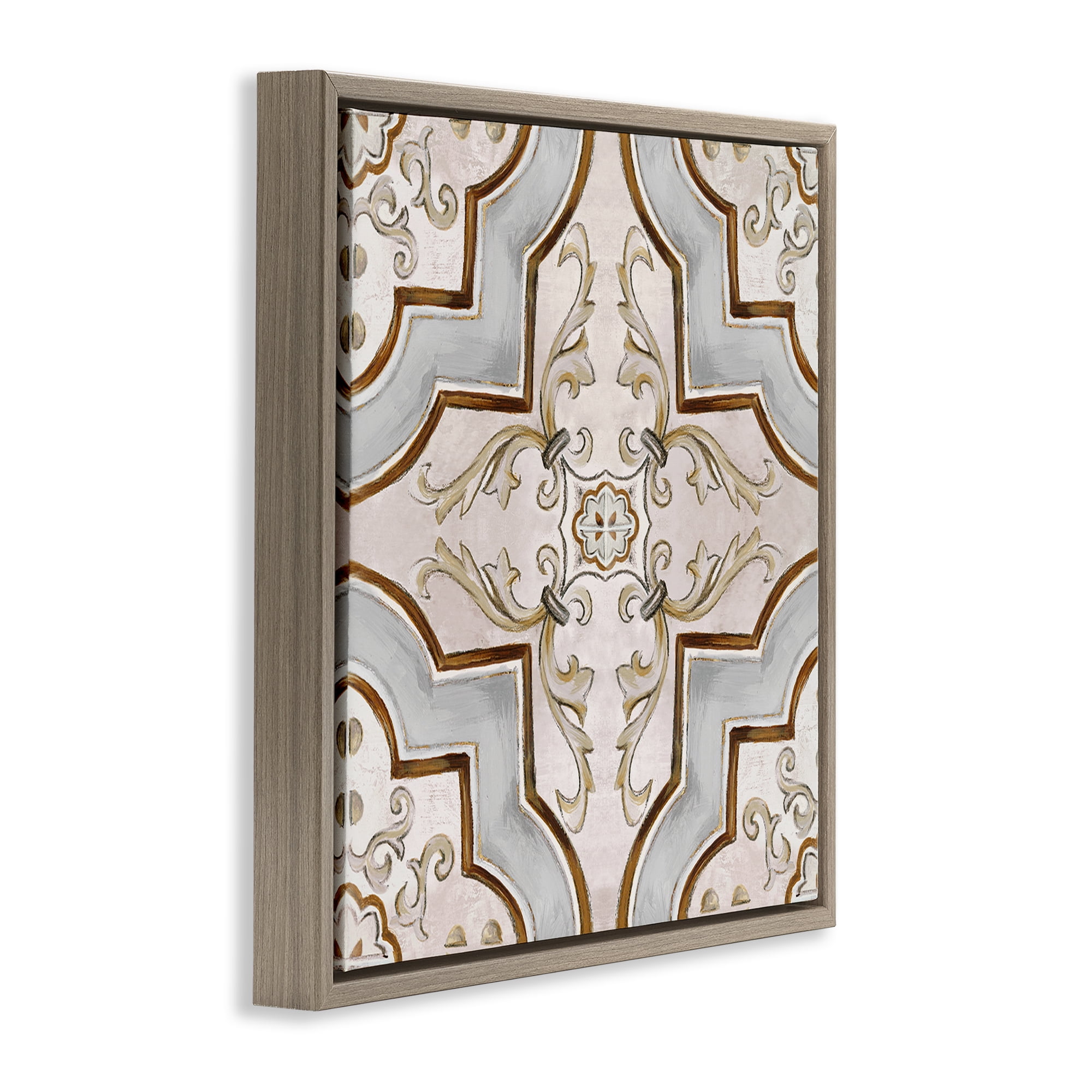 Stupell Industries Classic Symmetrical Tile Abstract Painting Brown Floater Framed Canvas Art Print Wall Art, 18 x 18