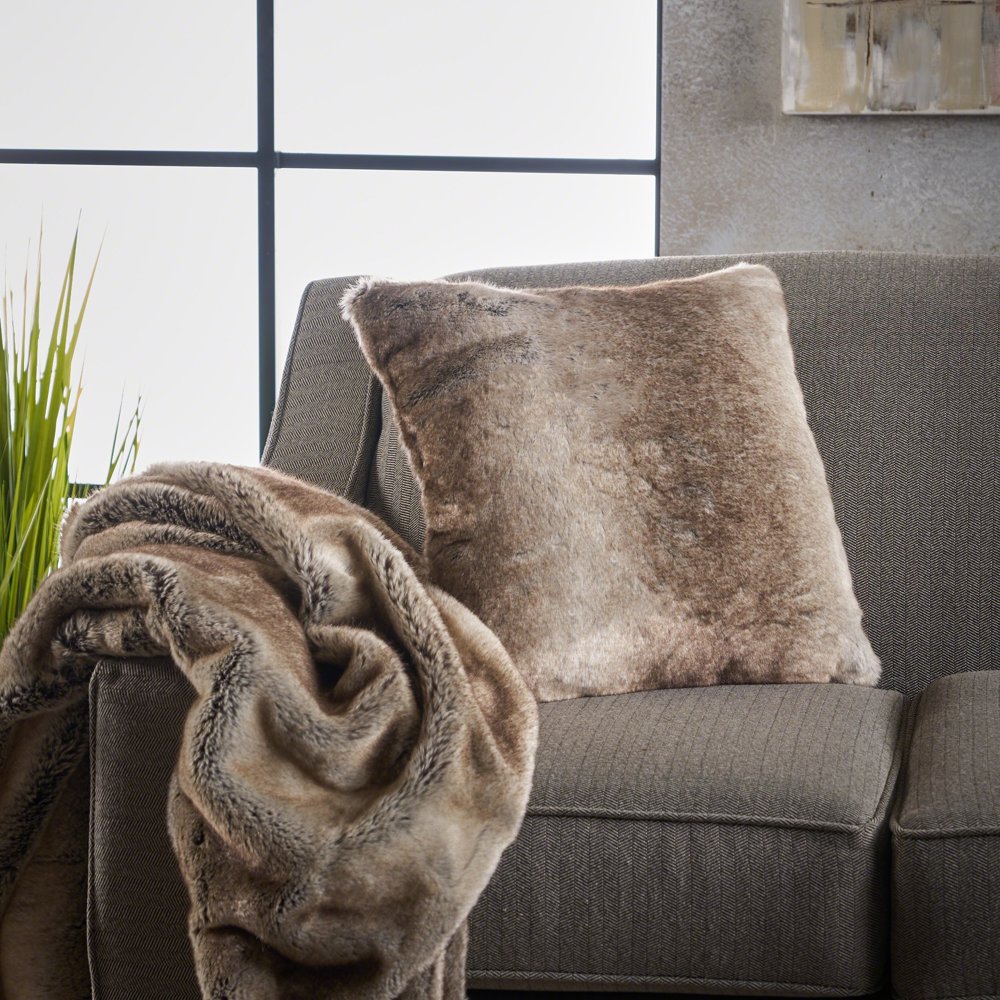 Noble House Lucca Faux Fur Pillow and Throw Blanket Combo, Set of 2
