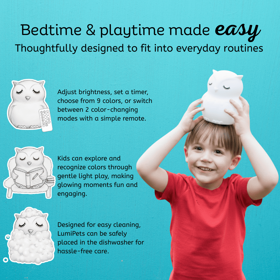 LED Nursery Night Lights for Kids: LumiPets Cute Animal Silicone Baby Night Light with Touch Sensor and Remote - Portable and Rechargeable Infant or Toddler Cool Color Changing Bright Nightlight Lamp