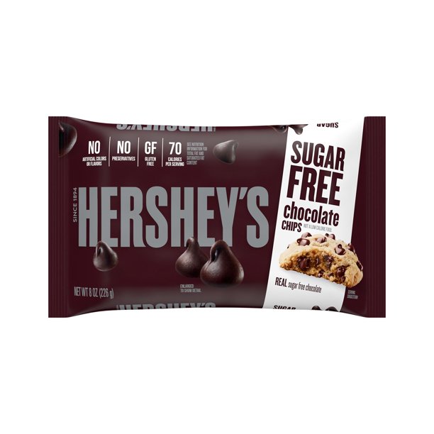 HERSHEY'S Sugar Free Chocolate Baking Chips, Gluten Free, 8 oz, Bag