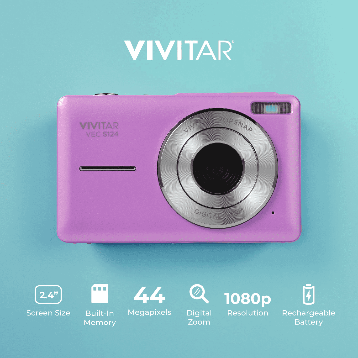Vivitar Popsnap Compact Digital Camera, Mint, 16X Zoom, 1080p