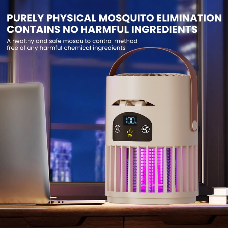 6-in-1 Portable Mosquito Killer Fan with 5 Wind Speeds, Multifunctional for Outdoor Camping & Home Use（Cream）