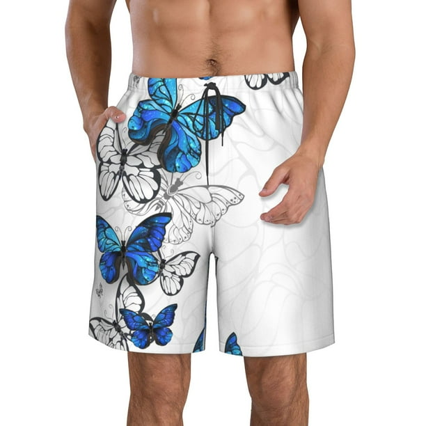 Fotbe Blue Flying Butterflies Trajes de Baño Estampados para Hombre, Shorts de Verano de Secado Rápido, Ropa de Playa, Bañadores-3X-Large
