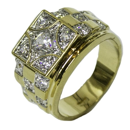 Men's18 Kt Gold Plated Dress Ring Square CZ Pattern 074