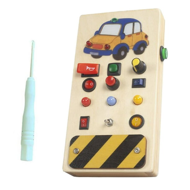 Tablero de actividades con luces, juguetes sensoriales de madera, juegos cognitivos, tablero ocupado de madera, tablero ocupado con interruptor LED,