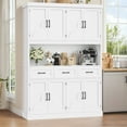 thumbnail image 6 of Homfa 76" Tall Kitchen Pantry Cabinet, Modern Storage Cabinet with Microwave Stand, Freestanding Cupboard with 3 drawers, Hutch Cabinet for Living Dining Room, White, 6 of 9