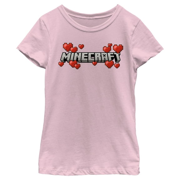Girl's Minecraft Valentine's Day Hearts Logo  Graphic Tee Light Pink X Small