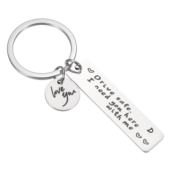 Uxcell Drive Safe Love You Letter D Keychain with Gift Box for Him Men Christmas Valentines Day Gifts, Silver