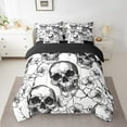 thumbnail image 2 of Manfei Flower Skull 7-Piece Bedding Comforter Set,Gothic Style King Bedding Sets,Happy Halloween Ultra Soft Bed Sheets,Breathable Exotic Room Decoration,Reversible, 2 of 7