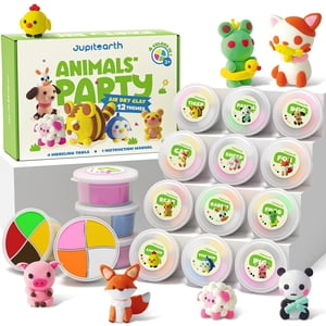 Jupitearth Air Dry Clay 12 Animals Theme Party Foam Clay Ultra Light Modeling Clay Kit DIY Art and Home Party Favors
