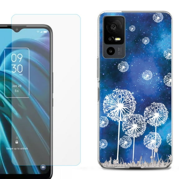 OneToughShield ® for TCL 40 XE 5G Shockproof Fashion Phone Case, with Tempered Glass Screen Protector - Dandelion Stars